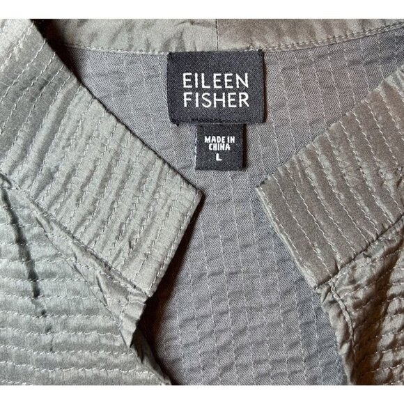 Eileen Fisher Silk Textured Shawl Open Cardigan Jacket Women's Size Large Green - Picture 7 of 8